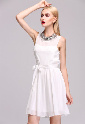 

Stylish New Fashion Lady Women Party Sleeveless Chiffon O-neck Dress