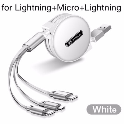 

Cafele 3 in 1 Retractable USB Cable for iPhone Micro USB Type C Flat Cable Fast Charging for iPhone Cable Micro USBType-C