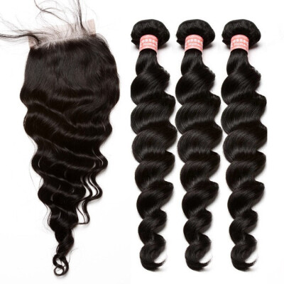 

Loose Wave 3 Bundles With Closure 4 Pcs Lot Loose Wave Brazilian Human Hair Dolago