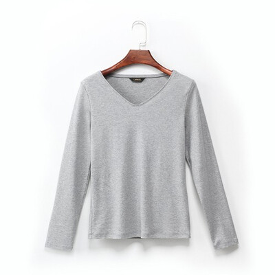 

Canvaus New Spring Autumn Women Clothing Cotton Slim Casual V-neck Long Sleeve T Shirt Undershirt Tops