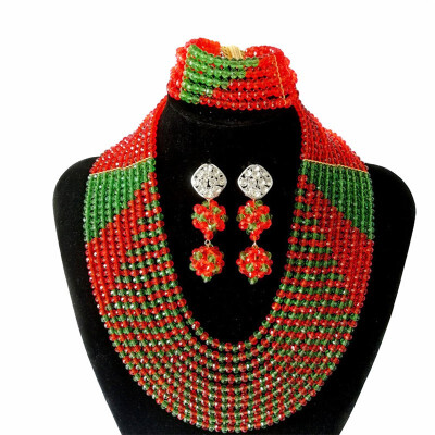 

Multicolor 10 Rows Party Jewelry African Crystal Beads Necklace Bridal Wedding Jewelry Nigerian Beads Jewelry Sets For Women