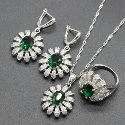 

Trendy White Stone Silver Plated Jewelry Sets for Women Choker Pendant Drop Earrings Ring Six Colors Available Free Jewelry Box