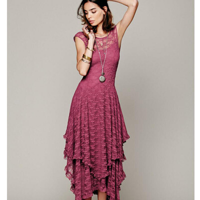 

Buenos Ninos Irregular Long Dress Lace Hollow out Summer Vestidos