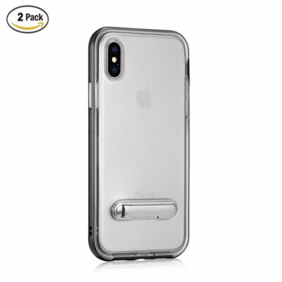 

2Packs iPhone X Case Herringbone Flexible Inner Protection&Reinforced Hard Bumper Frame with Magnetic Kickstand