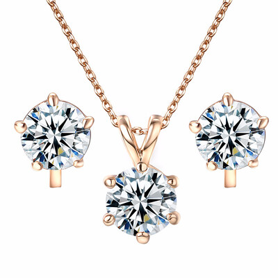 

Yoursfs Bridesmaid Jewelry Set Round Halo CZ Solitaire Stud Earrings&Pendant Necklace Wedding Jewelry