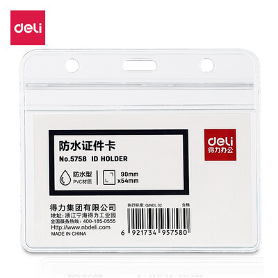 

Deli deli 50 waterproof type horizontal ID card holder work permit transparent bus card set employee card 27005