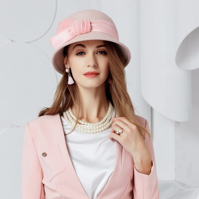 

New Arrival Lady Fashion Fedoras Hat Autumn&Winter Casual Wild Pink Wool Hat Female Winter Woolen British Style Cap B-7441