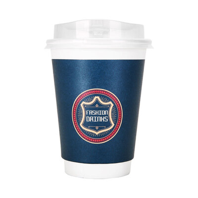 

OTOR 240ml380ml470ml Paper Cups Two Layers Heat-Insulated Disposable Cup with Cover for Coffee&Beverages 100pcs