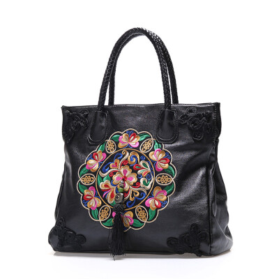 

Fashion ethnic embroidered floral handbags leather women messenger bags women ethnic embroided tote bags square