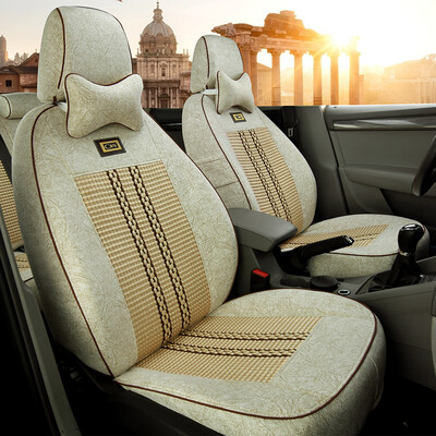 

Chi Qin car seat cover all-inclusive new Jetta Santana Fox Corolla Yinglang CRV Wei Lang Yi Golf 7 Jia travel fabric four seasons universal Roman ice silk - rice coffee