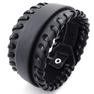 

hpolw мужская женская кожа браслет, широкие манжеты браслет, соответствует 7 - 8 дюймов, черный