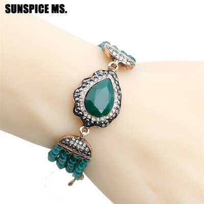 

New Nepal Natural Stone Beads Charm Bracelets For Women Antique Gold Color Big Water Drop Crystal Ethnic Turkish Banquet Jewelry