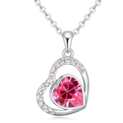 

Heart Pendant Necklace Crystal from Austrian Elements For Women Gifts Statement Jewelry White Gold Plated 22084