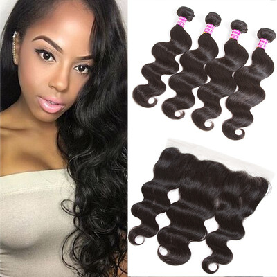 

Glary Body Wave with Frontal Peruvian Virgin Hair Bundles with Lace Frontal Unprocessed Human Hair with Frontal Natural Color