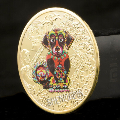 

Lucky dog commemorative coin Chinese characteristics lucky animal Goldsilver plated coin travel gifts