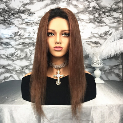 

T-top Hair Long Straight Ombre Brown T1B30 With Dark Root Human Hair Glueless Lace Front Wigs For Women With Baby Hair And Natura