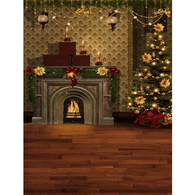 

Golden Xmas Room Photo Backdrop 57FT Vinyl Fabric Cloth Digital Printing Photo Background st-605