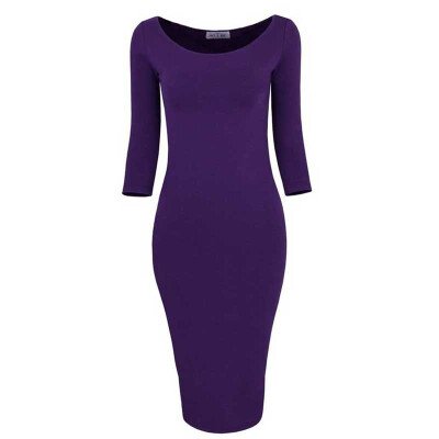 

7Colors Fall 2015 New Slim Thin Solid Color Round Neck Sleeve Knit Dress Seven Four Yards Mini Dress Ladies Dresses