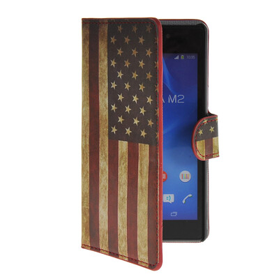 

MOONCASE U.S American Flag Leather Side Flip Wallet Card Slot Stand Pouch чехол для Sony Xperia M2