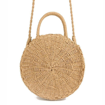 

Women Girls Straw Bag Woven Round Handbag Purse Crossbody Beach Summer Bags