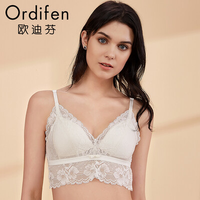 

Ou Difen no steel ring thin section bra 2018 autumn&winter new underwear triangle cup lace sexy bra beauty back bra XB8667 winter white XL