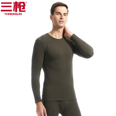 

Three guns thermal underwear men 2018 autumn&winter new products refreshing hair elastic thick cotton round neck v-neck long-sleeved couple autumn clothes long pants womens suit mens army green XL