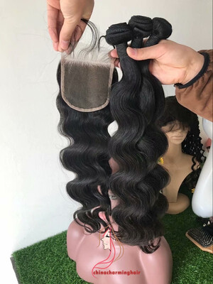 

10a Brazilian Hair Products 3 Pcs Body Wave Human Hair Bundles With 44 Lace Closure Natural Color Non Remy Hair Weave