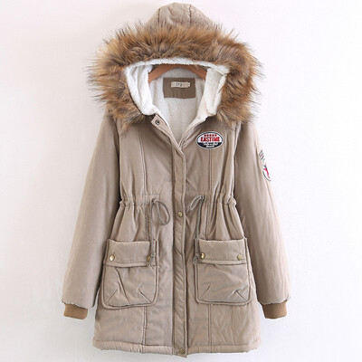 

Fur Collar Hooded Cotton Lamb Wool Long Coat Thicken Warm Long Jacket Female Plus Size 2XL Outerwear Parka
