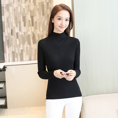 

Langyue womens sweaters womens 2018 autumn&winter new self-cultivation bottoming shirt half-high collar sweater student pullover shirt LWYC188248 black one size
