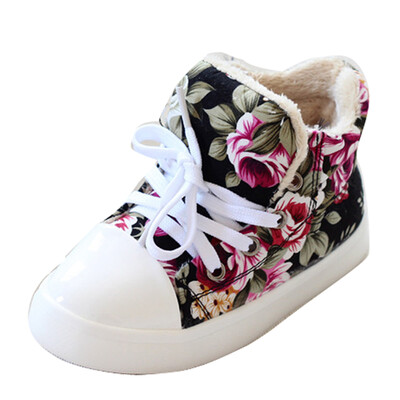 

Kids Girls Fleece Lined Flower Shoes Boots Floral Sports Casual Canvas Sneakers