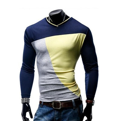 

Zogaa Mens T-Shirt Fashion Patchwork V-neck Slim