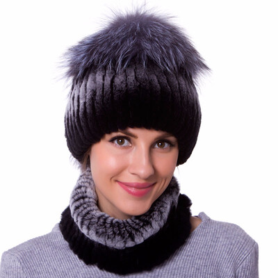 

JKP brand autumn&winter womens hats natural rex rabbit fur high quality handmade bib hat set 2018 new hot fashion trend