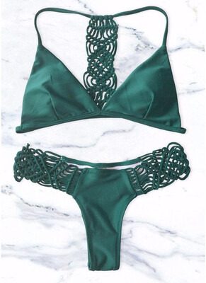 

2018 Woven Racerback High Cut Women Triangle Bikini Set