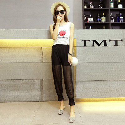 

2018 Chiffon ankle-length pantsloose waist thin gauze casual pants thin trousers