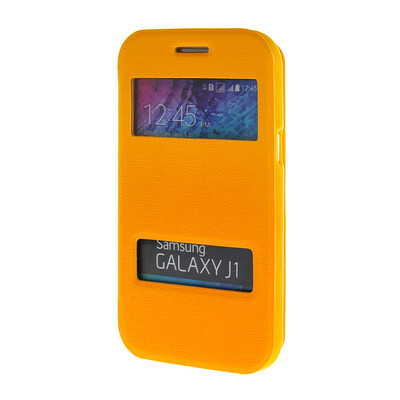 

MOONCASE Сторона Флип жесткий борт тонкий кожаный кронштейн Окно чехол для Samsung Galaxy J1 желтый