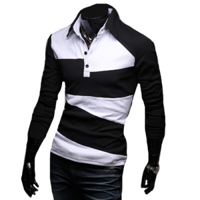 

CT&HF Men Fashion Leisure T-Shirt Contracted Temperament Tops Pure Cotton Splicing Lapel Silm T-Shirt Autumn Elegant T-Shirt