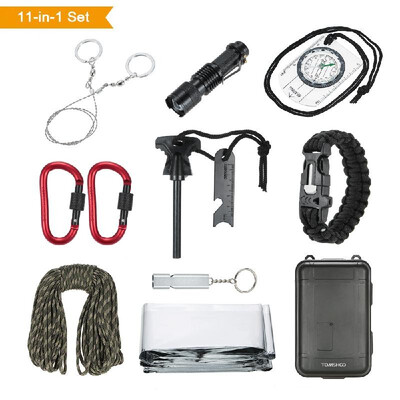 

TOMSHOO 11 in 1 Outdoor Survival Kit MultiPurpose Emergency Equipment First Aid Survival Gear Tool Kits Set for Outdoor Travel Hi