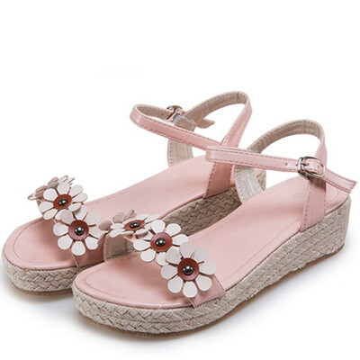 

women sandals ankle strap espadrilles shoes thick sole platform flat wedge canvas cloth sandals spring summer flower decoration