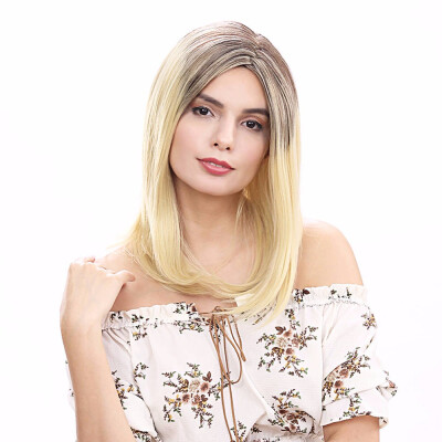

18" Synthetic Ombre Blonde Bob Wig Kanekalon Straight Shoulder Length Bob Wigs For Women Heat Resistant Fiber Fashion Hair 190g