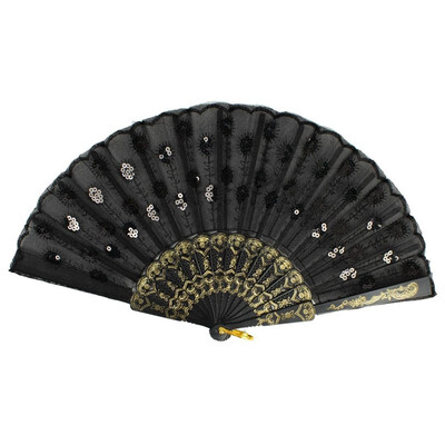 

UpperX Black Plastic Frame HolloOut Tone Embossed Folding Hand Fan