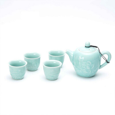 

Longquan pink green lotus pattern teaset