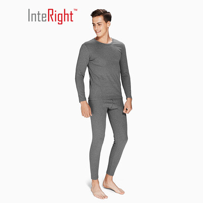 

INTERIGHT Qiuyi Qiuku 50S long-staple cotton spandex super soft warm mens round neck set ingenuity to create Jingshu cotton craft ash gray L