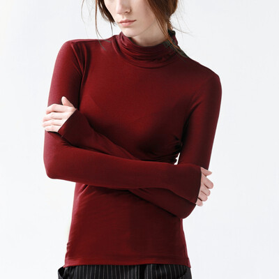 

Canvaus New Women Solid High Collar Modal Long Sleeve T Shirt Undershirt Tops