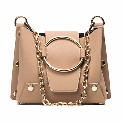 

vintage women metal ring chains rivet small totes bucket handbag party purse clutch ladies shoulder crossbody bags