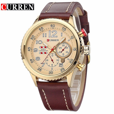 

CURREN2017 New Genuine Leather Strap Gold Business Watch Quartz Luxury Sport Watch Men Brand Watch relogio masculino 8179