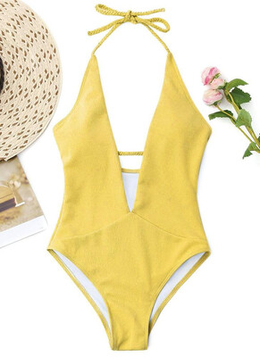

2018 Deep V Neck Padded Monokini Push Up Bathing Suit