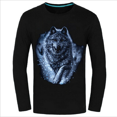 

Causul Mens Wear Night Wolf 3D Animal Printed T Shirt Men Black Cotton One-Neck Slim Fit Hip Hop T Shirt Men Clothing