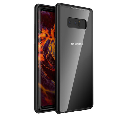 

For Samsung Galaxy Note 8 Slim Hard Shockproof Case Magnetic Adsorption Metal Bumper Tempered Glass Back Cover Case