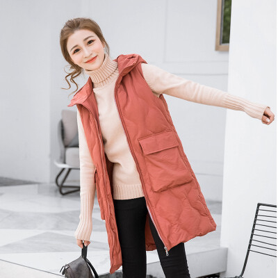 

Womens Fashion Long Hooded Down Cotton Vest 2018 New Arrival