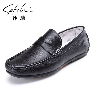 

Sha Chi leather comfortable set of feet peas driving casual mens shoes 80542409Z black 42